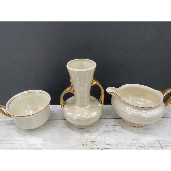 Vintage MCM Homer Laughlin Eggshell Pearl Iridescent Creamer Vase Cup LOT of 3 - Picture 4 of 12